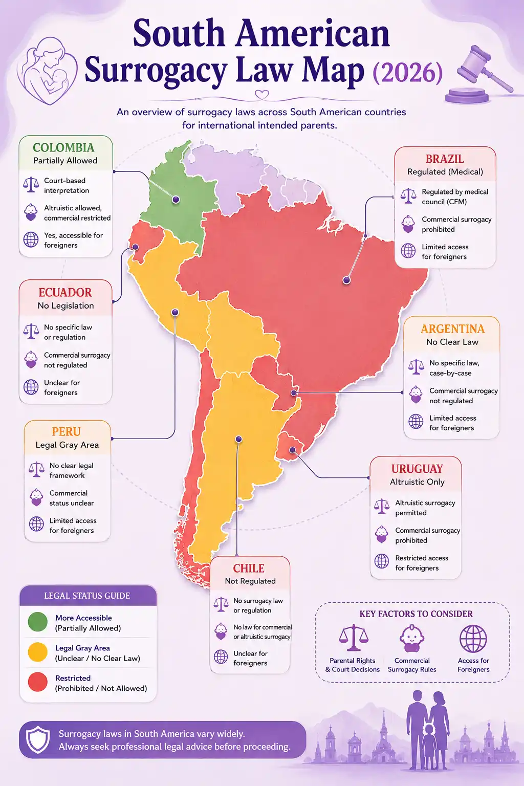 South American Surrogacy Laws map
