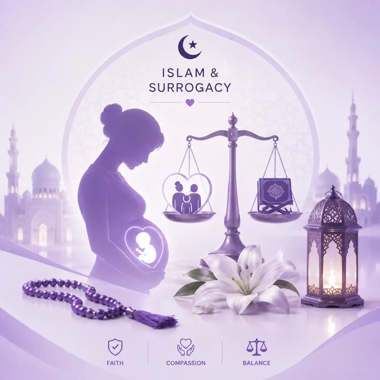 Islam and surrogacy represented by religious guidance, family, pregnancy, and ethical considerations